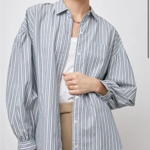 Rails Janae Bank Stripe Button Down Shirt Bank Stripe Drop Shoulder Eco Sz S NEW